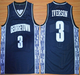 Men's Georgetown Hoyas #3 Allen Iverson Navy Blue NCAA Basketball Nike Jersey