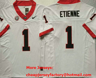 Men's Georgia Bulldogs #1 Trevor Etienne White FUSE Stitched College Jersey
