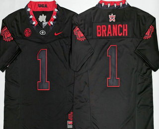 Men's Georgia Bulldogs #1 Zachariah Branch Limited Black Stranger Things Stuck In The Upside Down Football Jersey