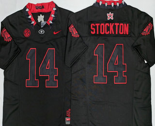 Men's Georgia Bulldogs #14 Gunner Stockton Limited Black Stranger Things Stuck In The Upside Down Football Jersey