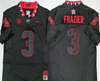 Men's Georgia Bulldogs #3 Nate Frazier Limited Black Stranger Things Stuck In The Upside Down Football Jersey