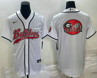 Men's Georgia Bulldogs White Team Big Logo With Patch Cool Base Stitched Baseball Jersey