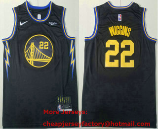 Men's Golden State Warriors #22 Andrew Wiggins Black Diamond 2022 City Edition Swingman Stitched Jersey With Sponsor