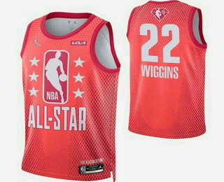 Men's Golden State Warriors #22 Andrew Wiggins Red Diamond 75th 2022 All Star Heat Press Jersey