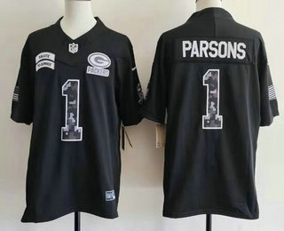 Men's Green Bay Packers #1 Micah Parsons Limited Black FUSE 2026 Salute To Service Jersey