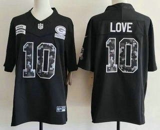 Men's Green Bay Packers #10 Jordan Love Limited Black FUSE 2026 Salute To Service Jersey