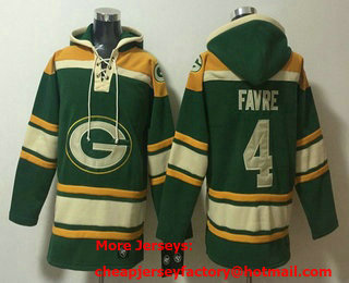 Men's Green Bay Packers #4 Brett Favre Green Lace Up Pullover Hoodie