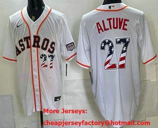 Men's Houston Astros #27 Jose Altuve White USA 250 Fourth of July Home Stitched Jersey