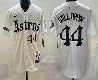 Men's Houston Astros #44 Still Tippin White Gothic Houston Born Barrio Raised Limited Stitched Baseball Jersey