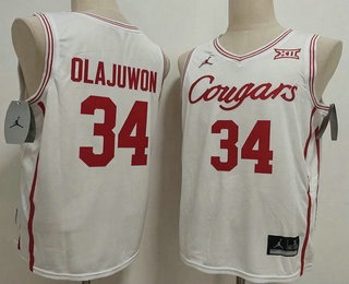 Men's Houston Cougars #34 Hakeem Olajuwon White Cougars College Basketball Jersey