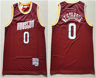 Men's Houston Rockets #0 Russell Westbrook Checkerboard Royal Blue Hardwood Classics Soul Swingman Throwback Jersey