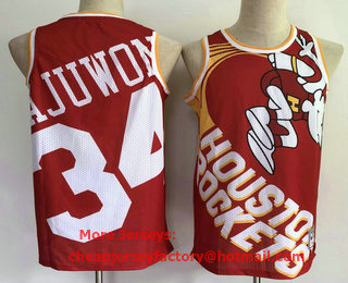 Men's Houston Rockets #34 Hakeem Olajuwon Red Big Face Mitchell Ness Hardwood Classics Soul Swingman Throwback Jersey