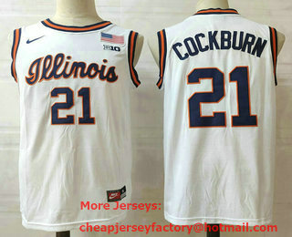 Men's Illinois Fighting Illini #21 Kofi Cockburn White College Basketball Jersery