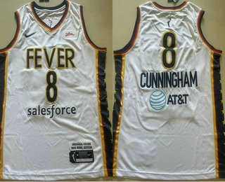 Men's Indiana Fever #8 Sophie Cunningham White Sponsor Swingman Jersey