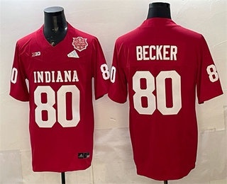 Men's Indiana Hoosiers #80 Charlie Becker Red FUSE National Champions Patch College Football Jersey