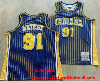 Men's Indiana Pacers #91 Ron Artest Navy Blue Pinstirpe 2003-04 Hardwood Classics Soul AU Throwback Jersey