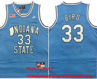 Men's Indiana State Sycamores #33 Larry Bird Light Blue College Nike Jersey