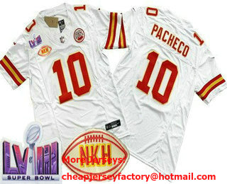 Men's Kansas City Chiefs #10 Isiah Pacheco Limited White NKH LVIII Super Bowl FUSE Vapor Jersey