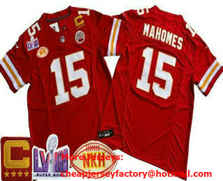Men's Kansas City Chiefs #15 Patrick Mahomes Limited Red NKH C Patch LVIII Super Bowl FUSE Vapor Jersey