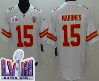 Men's Kansas City Chiefs #15 Patrick Mahomes Limited White LVIII Super Bowl Vapor Jersey