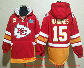 Men's Kansas City Chiefs #15 Patrick Mahomes Super Bowl NEW Red Pocket Stitched NFL Pullover Hoodie