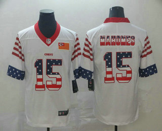 Men's Kansas City Chiefs #15 Patrick Mahomes White Independence Day Stars & Stripes Jersey