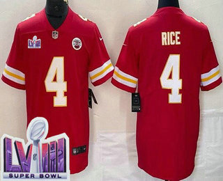 Men's Kansas City Chiefs #4 Rashee Rice Limited Red LVIII Super Bowl Vapor Jersey