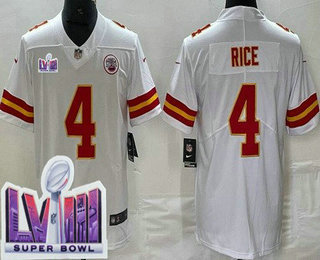 Men's Kansas City Chiefs #4 Rashee Rice Limited White LVIII Super Bowl Vapor Jersey