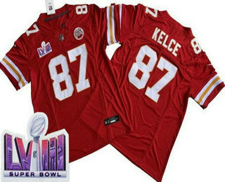 Men's Kansas City Chiefs #87 Travis Kelce Limited Red FUSE LVIII Super Bowl Vapor Jersey