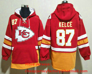 Men's Kansas City Chiefs #87 Travis Kelce NEW Red Pocket Stitched NFL Pullover Hoodie