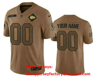 Men's Kansas City Chiefs Active Player Custom 2023 Brown Salute To Service Limited Stitched Jersey