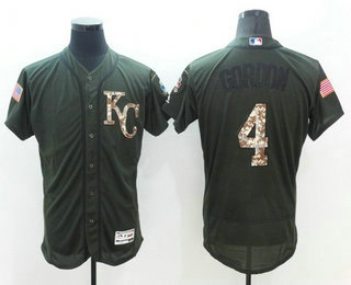 Men's Kansas City Royals #4 Alex Gordon Green Salute to Service 2016 Flexbase Baseball Jersey