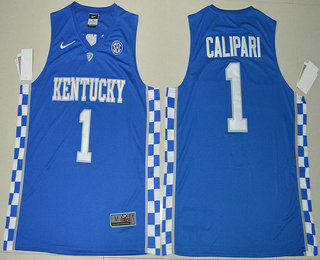 Men's Kentucky Wildcats #1 John Calipari Royal Blue 2016 College Basketball Swingman Jersey