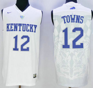 Men's Kentucky Wildcats #12 Karl-Anthony Towns White 2016 College Basketball Swingman Jersey