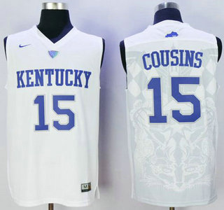 Men's Kentucky Wildcats #15 DeMarcus Cousins White 2016 College Basketball Swingman Jersey