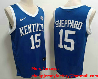 Men's Kentucky Wildcats #15 Reed Sheppard Blue College Basketball Jersey