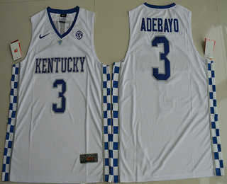Men's Kentucky Wildcats #3 Edrice Adebayo White 2017 College Basketball Swingman Jersey