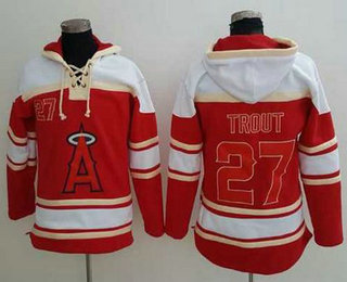 Men's LA Angels of Anaheim #27 Mike Trout Red Sawyer Hooded Sweatshirt MLB Hoodie