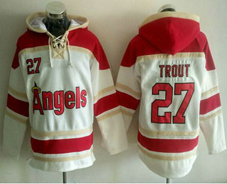 Men's LA Angels of Anaheim #27 Mike Trout White Sawyer Hooded Sweatshirt MLB Hoodie