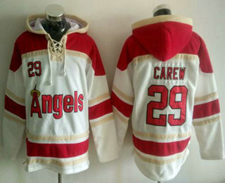 Men's LA Angels of Anaheim #29 Rod Carew White Sawyer Hooded Sweatshirt MLB Hoodie