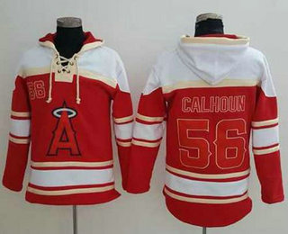 Men's LA Angels of Anaheim #56 Kole Calhoun Red Sawyer Hooded Sweatshirt MLB Hoodie