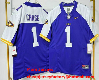 Men's LSU Tigers #1 JaMarr Chase Purple Thanksgiving FUSE College Football Jersey