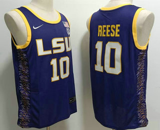 Men's LSU Tigers #10 Angel Reese Purple Stitched College Basketball Jersey