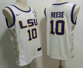Men's LSU Tigers #10 Angel Reese White Stitched College Basketball Jersey