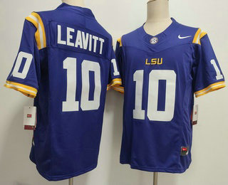 Men's LSU Tigers #10 Sam Leavitt Limited Purple FUSE College Football Jersey