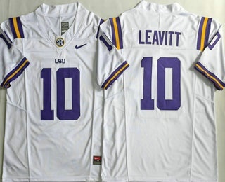 Men's LSU Tigers #10 Sam Leavitt Limited White FUSE College Football Jersey