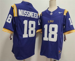 Men's LSU Tigers #18 Garrett Nussmeier Purple FUSE College Football Jersey
