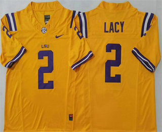 Men's LSU Tigers #2 Kyren Lacy Yellow FUSE College Football Jersey