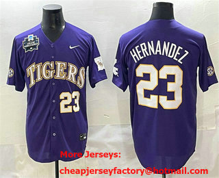 Men's LSU Tigers #23 Luis Hernandez Purple 2025 World Series Stitched Baseball Jersey