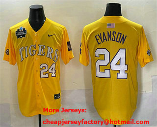 Men's LSU Tigers #24 Anthony Eyanson Gold 2025 World Series Stitched Baseball Jersey